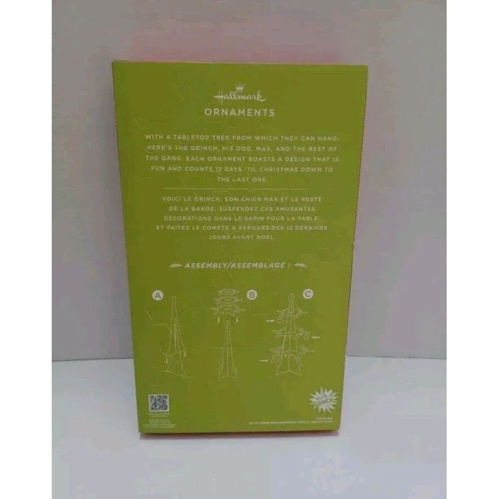 HALLMARK THE GRINCH‎ COUNTDOWN CALENDAR CHRISTMAS TREE & 12 MINI ORNAMENTS